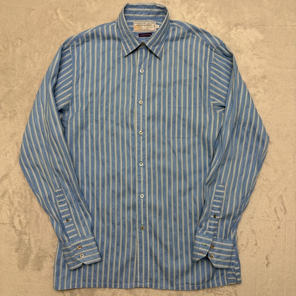 Alexander Julian Private Reserve Striped Linen/Cotton Blend Button Up L vintage?